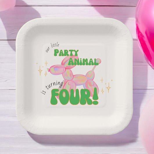私たちの小さなパーティーバルーン動物4th誕生日 ペーパープレート