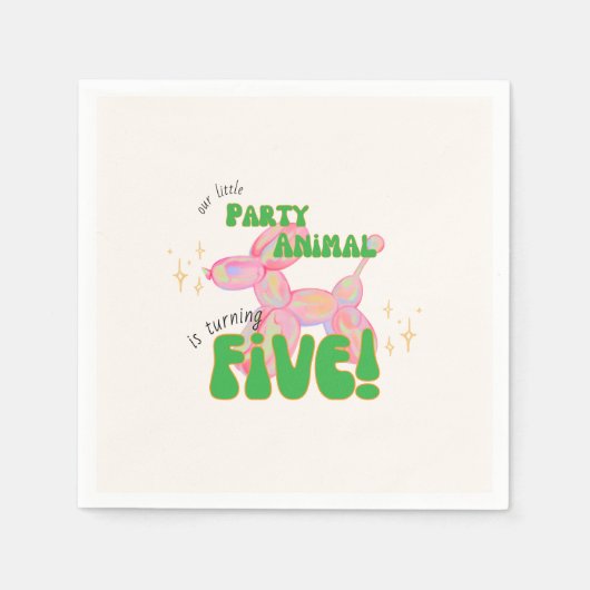 私たちの小さなパーティーバルーン動物5誕生日 スタンダードカクテルナプキン (正面)