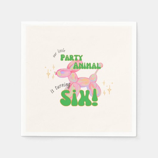 私たちの小さなパーティーバルーン動物6誕生日 スタンダードカクテルナプキン (正面)