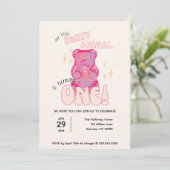 私たちの小さなパーティー動物グミベア1歳の誕生日 招待状 (スタンド正面)