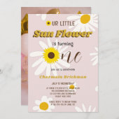 私たちの小さなヒマワリピンク1st誕生日の写真 招待状 (正面/裏面)