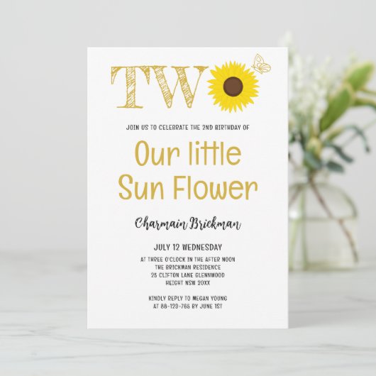 私たちの小さなヒマワリ2番目の誕生日パーティー 招待状 (スタンド正面)