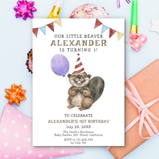 私たちの小さなビーバーが1歳の誕生日パーティーを迎えます 招待状