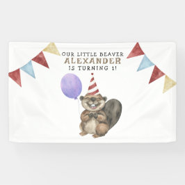 私たちの小さなビーバーの1歳の誕生日パーティー 横断幕