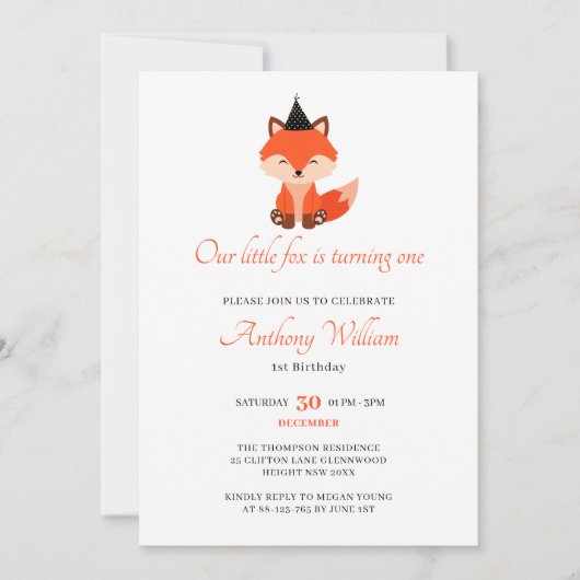 私たちの小さなフォックス誕生日 招待状 (正面)