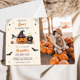 私たちの小さなブゥのハロウィン2歳の誕生日写真 招待状
