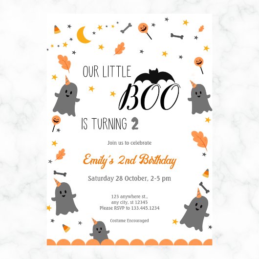 私たちの小さなブガールハロウィーン誕生日任意の年 招待状