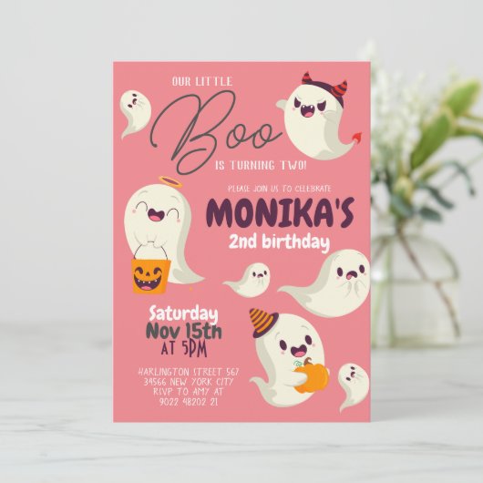 私たちの小さなブガールハロウィーン誕生日招待状 招待状 (スタンド正面)