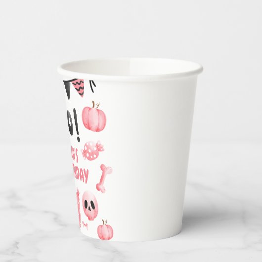 私たちの小さなブツーピンクガールハロウィーン誕生日 紙コップ (左)