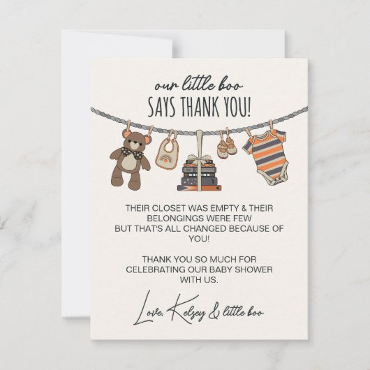 私たちの小さなブニュートラルハロウィーンの赤ちゃんシャワー サンキューカード (正面)