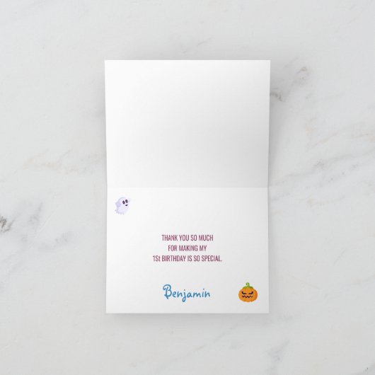 私たちの小さなブハロウィーン1st誕生日ありがとう サンキューカード (内部)