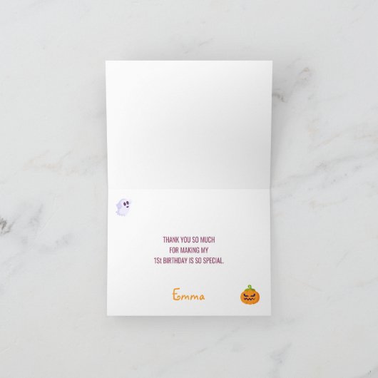 私たちの小さなブハロウィーン1st誕生日ありがとう サンキューカード (内部)