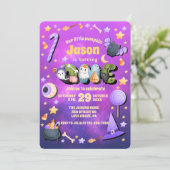 私たちの小さなブパープルハロウィーン1st誕生日ベビー 招待状 (スタンド正面)