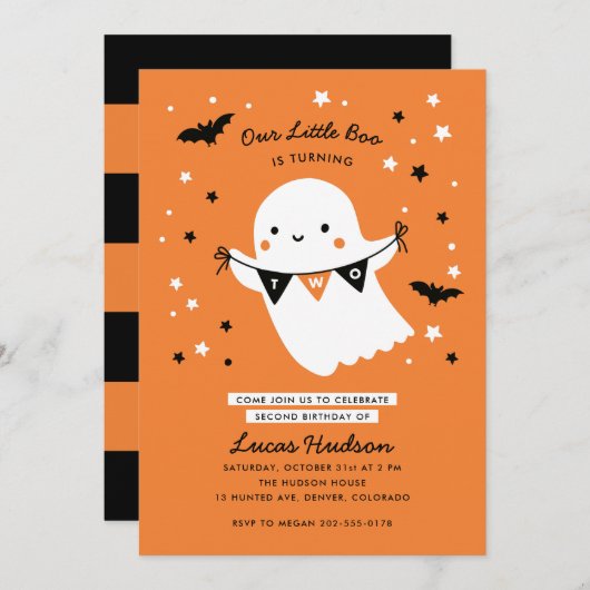 私たちの小さなブーかわいいキッドハロウィーン第2誕生日 招待状 (正面/裏面)