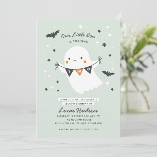私たちの小さなブーかわいいキッドハロウィーン第2誕生日 招待状 (スタンド正面)