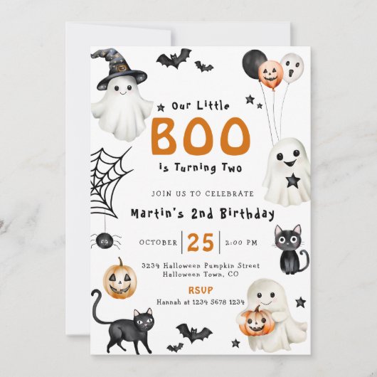 私たちの小さなブーかわいいハロウィーン幽霊2nd誕生日 招待状 (正面)