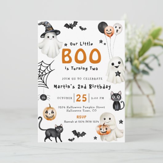 私たちの小さなブーかわいいハロウィーン幽霊2nd誕生日 招待状 (スタンド正面)