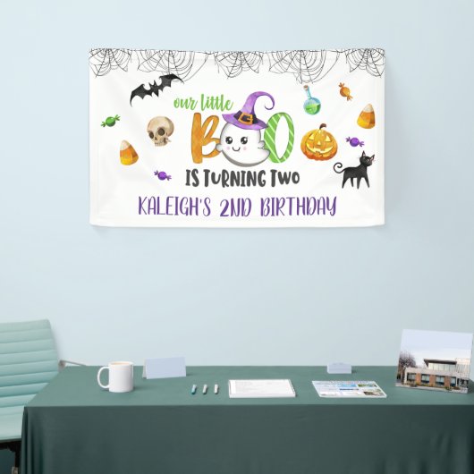 私たちの小さなブーが二つの誕生日の旗 横断幕 (トレードショー)