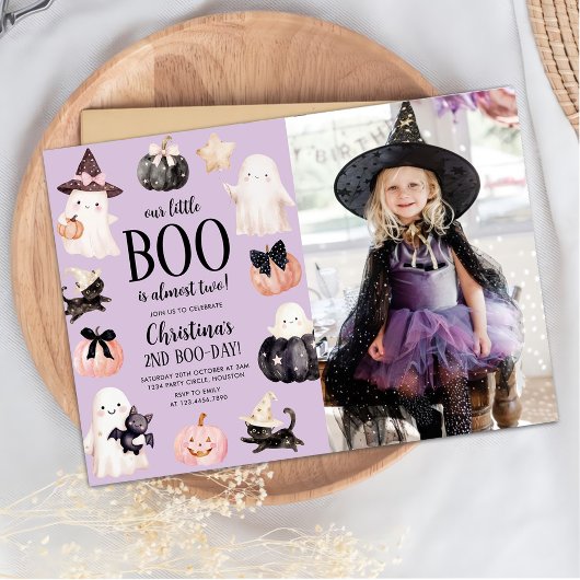 私たちの小さなブーのハロウィン2歳の誕生日パーティーの写真 招待状
