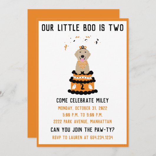私たちの小さなブーは2ハロウィーン犬の誕生日パーティーである 招待状 (正面/裏面)