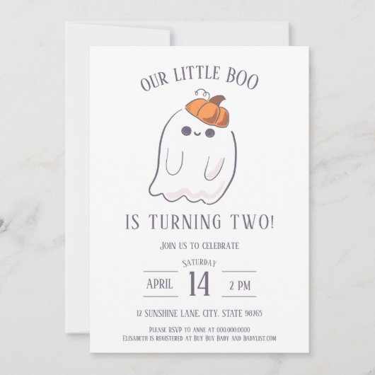 私たちの小さなブーは、2つの誕生日の招待状を回している 招待状 (正面)