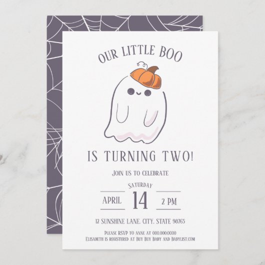 私たちの小さなブーは、2つの誕生日の招待状を回している 招待状 (正面/裏面)