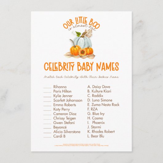 私たちの小さなブーブベイビーシャワー有名人ベビーゲーム エンクロージャーカード (正面)