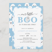 私たちの小さなブーブルーハロウィンボーイ1st誕生日 招待状 (正面/裏面)