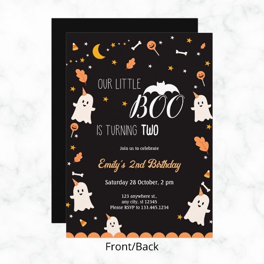 私たちの小さなブー女の子ハロウィーン誕生日任意の年 招待状