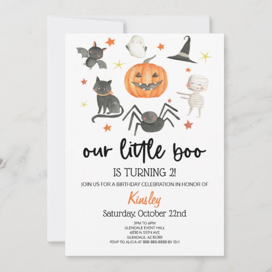 私たちの小さなブー誕生日パーティーのハロウィーン 招待状 (正面)