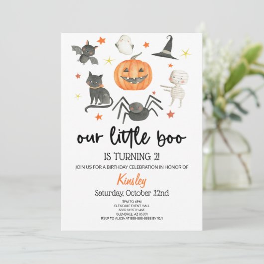 私たちの小さなブー誕生日パーティーのハロウィーン 招待状 (スタンド正面)