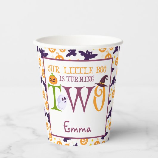 私たちの小さなブー2歳、ハロウィーン2歳の誕生日 紙コップ (正面)