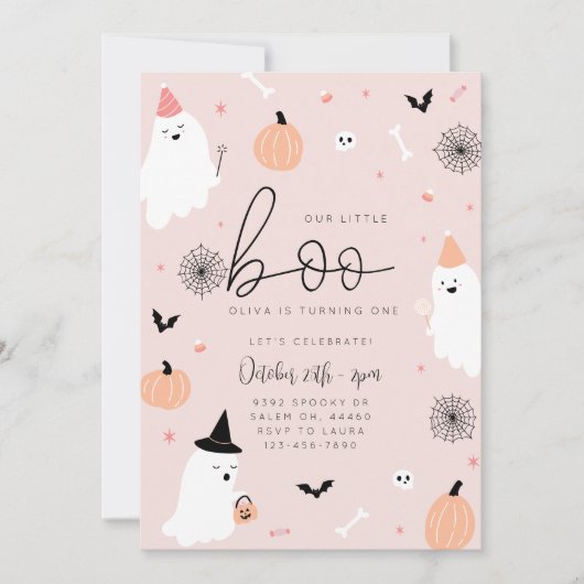 私たちの小さなブー – 1st誕生日ハロウィーン招待状 セーブザデート (正面)