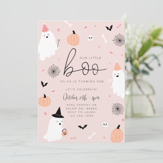 私たちの小さなブー – 1st誕生日ハロウィーン招待状 セーブザデート (スタンド正面)