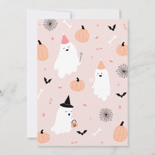 私たちの小さなブー – 1st誕生日ハロウィーン招待状 セーブザデート (裏面)