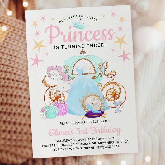 私たちの小さなプリンセスの女の子の誕生日パーティー 招待状