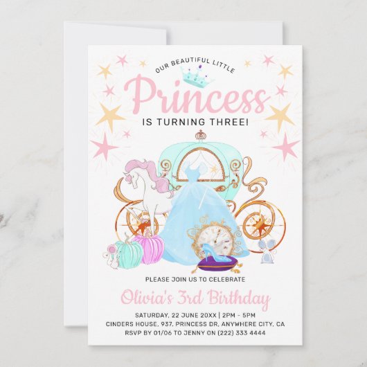 私たちの小さなプリンセスガールズバースデーパーティー 招待状 (正面)