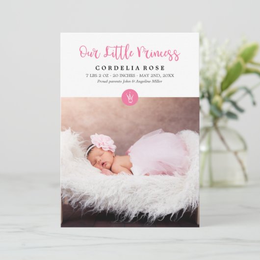 私たちの小さなプリンセスピンクベビー発表 案内状 (スタンド正面)