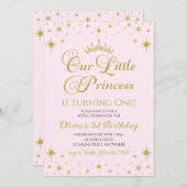 私たちの小さなプリンセス王室の金ゴールドとピンクの誕生日 招待状 (正面/裏面)