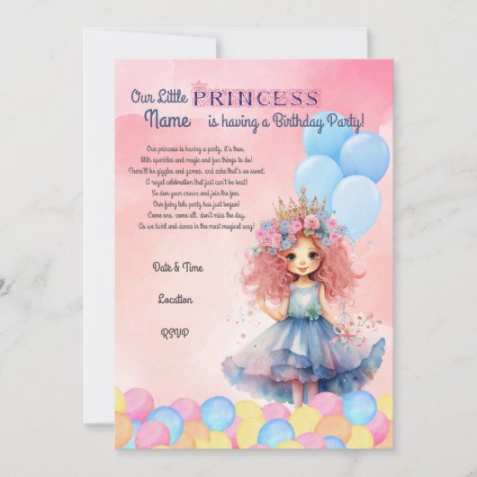 私たちの小さなプリンセス誕生日パーティーの招待 招待状 (正面)