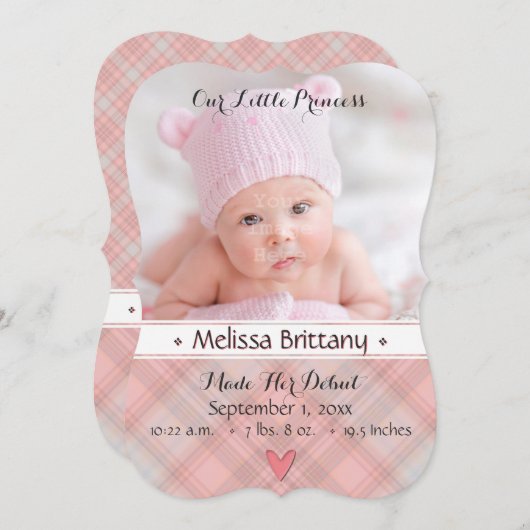 私たちの小さなプリンセス赤ちゃん女の子の誕生発表 案内状 (正面/裏面)