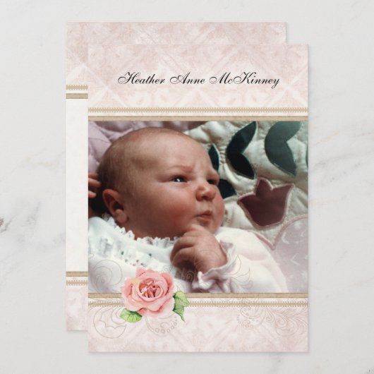 私たちの小さなプリンセス赤ちゃん女の子の誕生発表 案内状 (正面/裏面)