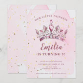 私たちの小さなプリンセス ティアラ 誕生日 招待状 (正面/裏面)