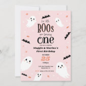 私たちの小さなボオスピンクツインハロウィンファースト誕生日 招待状 (正面)
