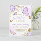 私たちの小さなボホパープルバタフライ誕生日 招待状 (スタンド正面)