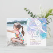 私たちの小さなマーメイドテールウォータカラー誕生日 招待状 (スタンド正面)