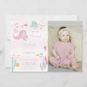 私たちの小さなマーメイド誕生日招待状と写真 招待状 (正面)
