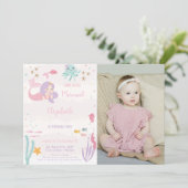 私たちの小さなマーメイド誕生日招待状と写真 招待状 (スタンド正面)