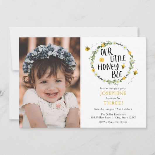 私たちの小さなミツバチの写真の誕生日の招待 招待状 (正面)