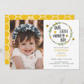 私たちの小さなミツバチの写真の誕生日の招待 招待状 (正面/裏面)